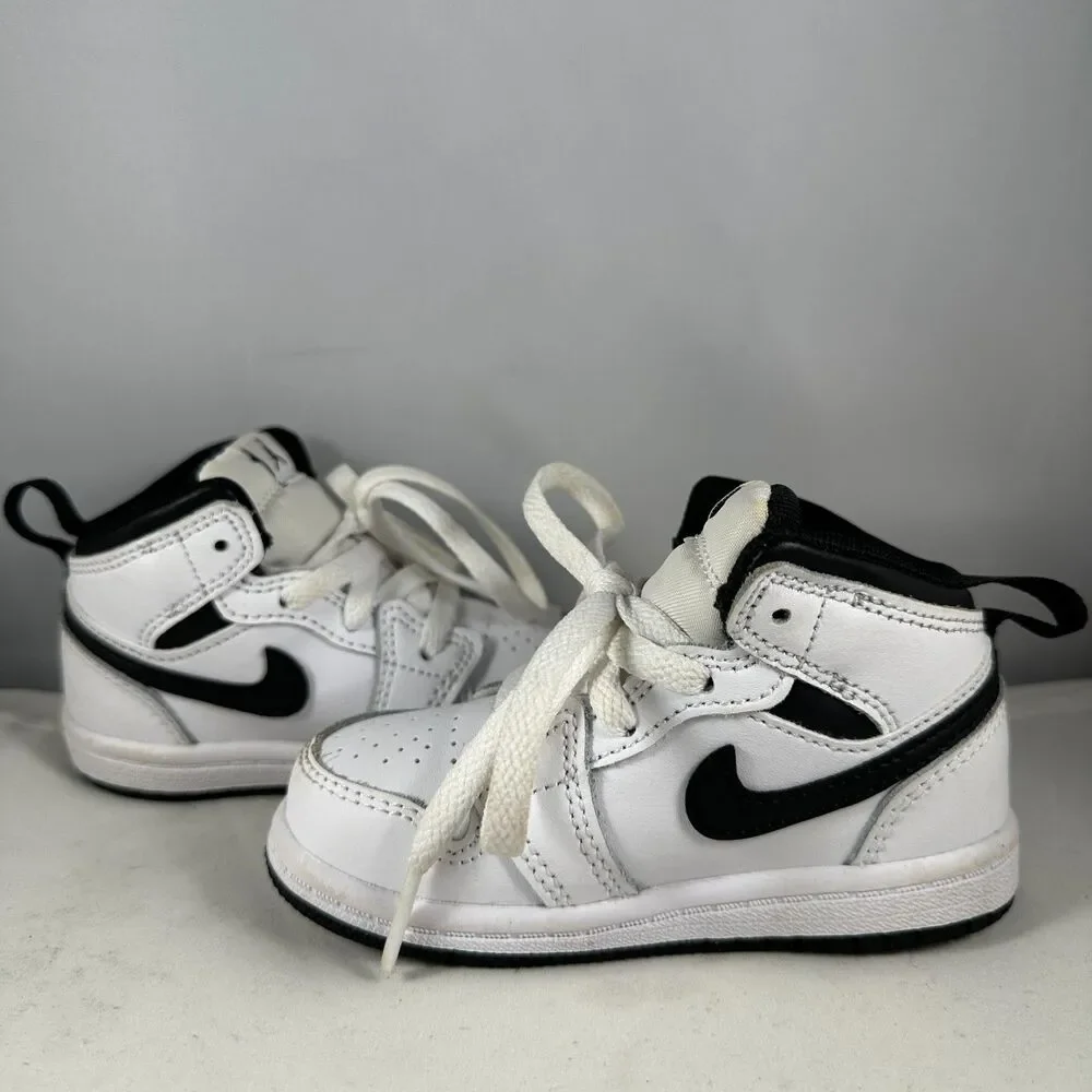 Nike Toddler Size 6C Air Jordan 1 Mid TD Sneakers Shoes White Black DQ8425-132